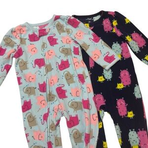Carters Fleece Footie Sleeper Pajamas Set of 2 Blue Baby Girl 12 month